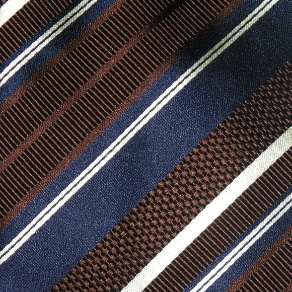 Bigi Silk Classic Width Maroon Blue Striped Repp Tie - Picture 3 of 6